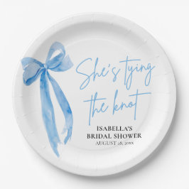 Plato De Papel Rubor Blue Bow está atando la ducha nupcial