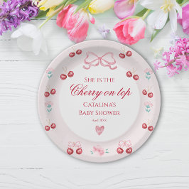 Plato De Papel Rubor Cherry On Top Baby Shower Fiesta