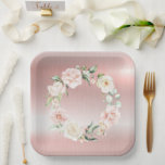 Plato De Papel Rubor color de agua rosado metálico floral Baby Sh<br><div class="desc">Elegante metálico rosa con Rosas de acuarela y cortina. Un plato de papel de bonito para una elegante ducha de bebé. Me ha gustado crear este diseño para ti.</div>
