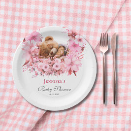 Plato De Papel Rubor Dreamy Teddy Bear Baby Shower rosa