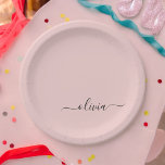Plato De Papel Rubor Dusty Pink Girly Script Monograma Nombre mod<br><div class="desc">Monograma Rosa Polvoriento De Rubor Añada Sus Propias Placas Fiestas De Guión De Nombre. Esto hace que el dulce perfecto cumpleaños 16,  boda,  ducha de novia,  aniversario,  ducha de bebé o fiesta de soltera sea regalo para alguien que ama el lujo glam y los estilos de moda.</div>