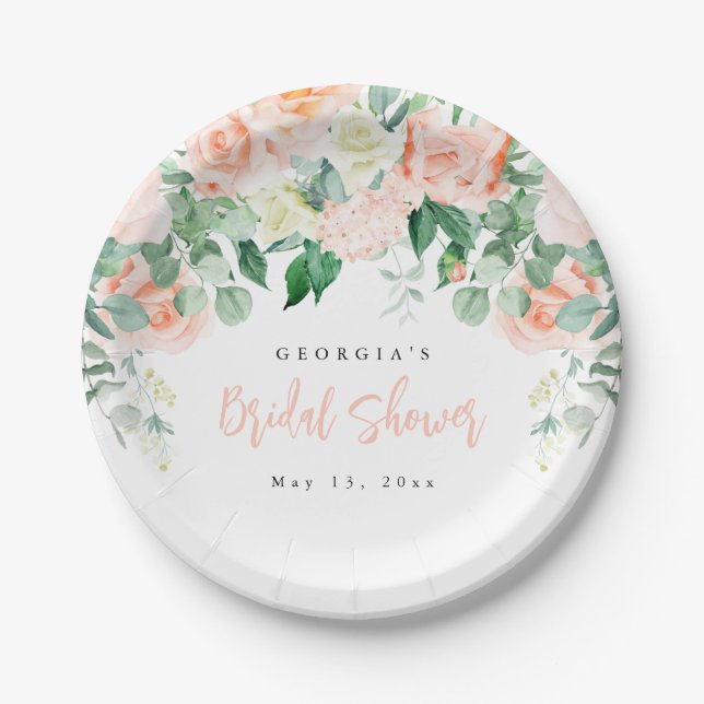 Plato De Papel Rubor Floral Bridal Shower (Anverso)