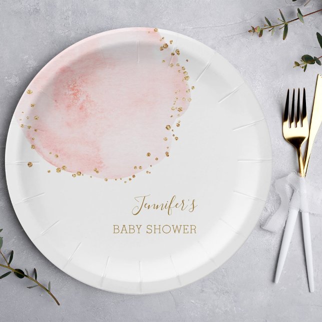 Plato De Papel Rubor Floral Gold Purpurinas Dots Baby Shower (Subido por el creador)