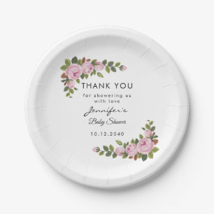 Plato De Papel Rubor Floral Gracias Baby Shower Paper Plate