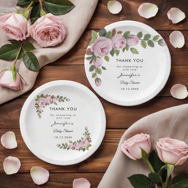 Plato De Papel Rubor Floral Gracias Baby Shower Paper Plate (Subido por el creador)