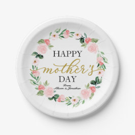 Plato De Papel Rubor Floral Wreath Happy Mothers Day