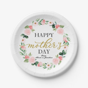 Plato De Papel Rubor Floral Wreath Happy Mothers Day