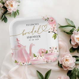 Plato De Papel Rubor Gold Floral Bridal Shower Tea Fiesta