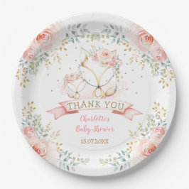 Plato De Papel Rubor Gold Floral Fox Boho Woodland Baby Shower