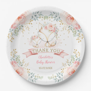 Plato De Papel Rubor Gold Floral Fox Boho Woodland Baby Shower