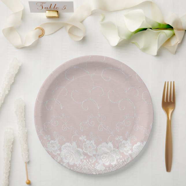 Plato De Papel Rubor Lace Floral (Boda)