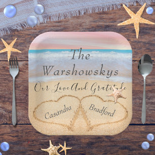 Plato De Papel Rubor Pink Beach Wedding 2 Heart Sand Boda