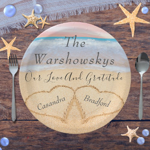 Plato De Papel Rubor Pink Beach Wedding 2 Heart Sand Boda