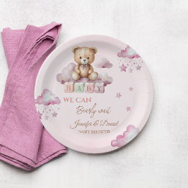 Plato De Papel Rubor Pink Bear Nubes Baby Girl Shower