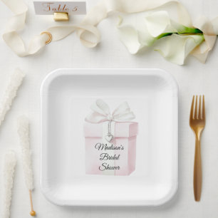 Plato De Papel Rubor Pink Bow Gift Heart Charm Bridal Shower