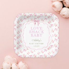 Plato De Papel Rubor Pink Bow Love Shack Baby Shower