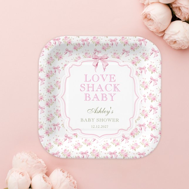 Plato De Papel Rubor Pink Bow Love Shack Baby Shower (Subido por el creador)