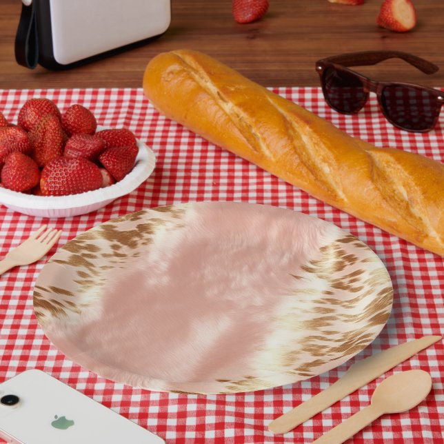 Plato De Papel Rubor Pink Cow Animal Print (Picnic)