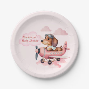 Plato De Papel Rubor Pink Dachshund Plane Baby Shower