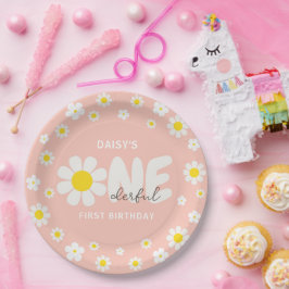 Plato De Papel Rubor Pink Daisy OneDerful Primer Fiesta de cumple