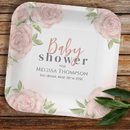 Plato De Papel Rubor Pink Floral Baby Shower