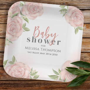 Plato De Papel Rubor Pink Floral Baby Shower