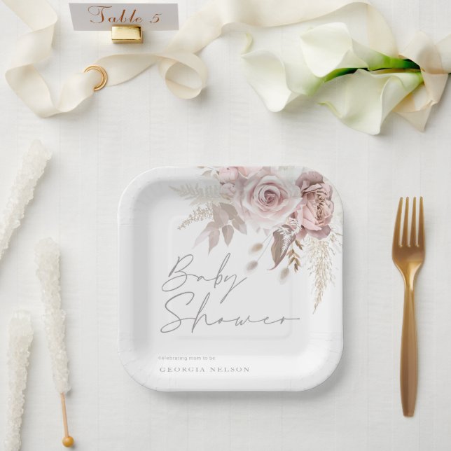 Plato De Papel Rubor Pink Floral Beautiful Baby Shower (Boda)