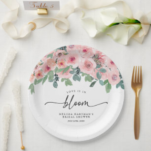 Plato De Papel Rubor Pink Floral Love In Bloom Bridal Shower