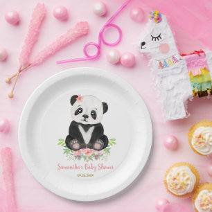 Plato De Papel Rubor Pink Greenery Cute Bear Chica Baby Shower