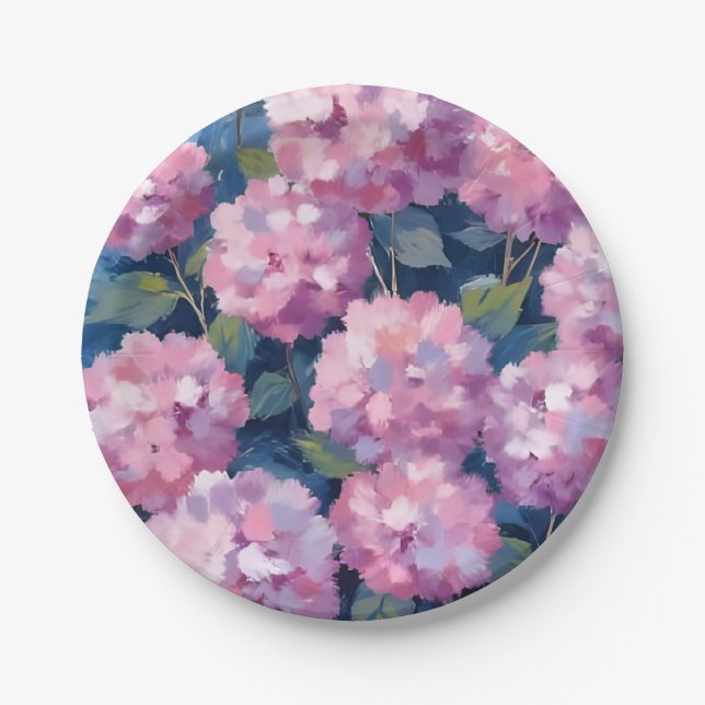 Plato De Papel Rubor Pink Hydrangeas Floral (Anverso)