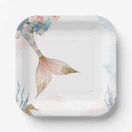 Plato De Papel Rubor Pink Mermaid Tail Baby Shower