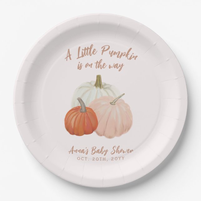 Plato De Papel Rubor Pink Pumpkin Baby Shower (Anverso)