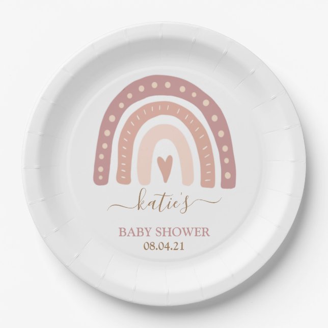 Plato De Papel Rubor Pink Rainbow Chica Baby Shower (Anverso)