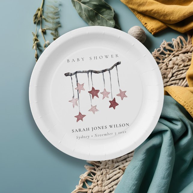 Plato De Papel Rubor Pink Star Mobile Baby Shower (Subido por el creador)