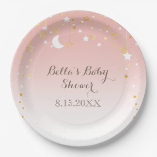 Plato De Papel Rubor Pink Stars Moon Baby Shower