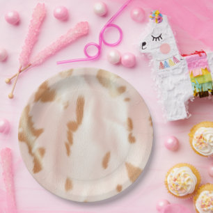 Plato De Papel Rubor Pink Tan Southwest Faux Cowgirl Piel de vaca