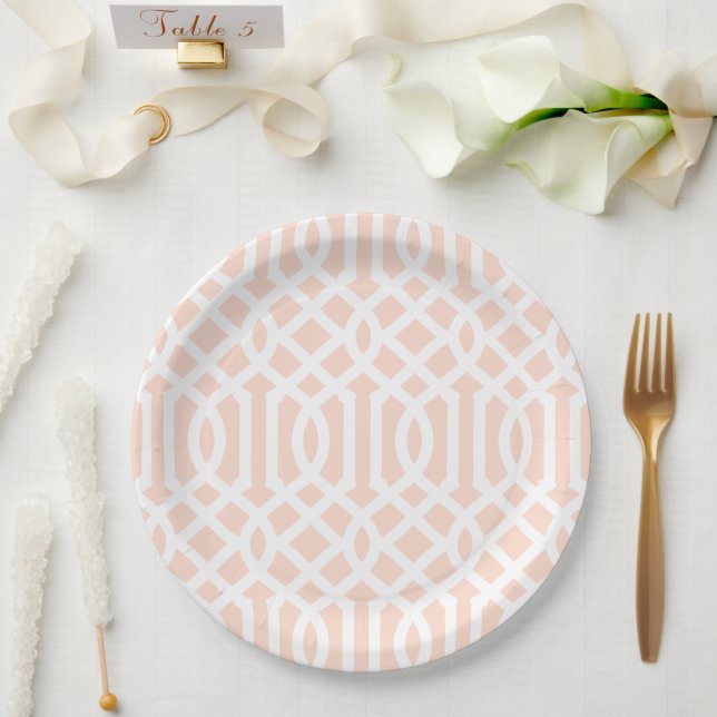 Plato De Papel Rubor Pink Trellis (Boda)