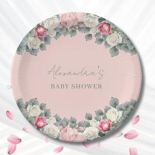 Plato De Papel Rubor Pink Vintage Garden Rosas Baby Shower