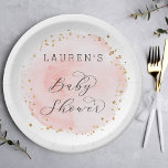 Plato De Papel Rubor Pink Watercolor Circle Baby Shower<br><div class="desc">Este plato de papel de ducha para bebés presenta un círculo de acuarela pintado en rosa rubor con acentos falsos de oro. Para una personalización más avanzada de este diseño,  haga clic en el botón "Personalizar". También están disponibles los elementos coincidentes.</div>