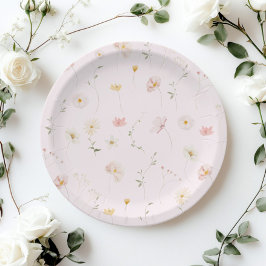 Plato De Papel Rubor Pink Wildflower Floral Baby Shower