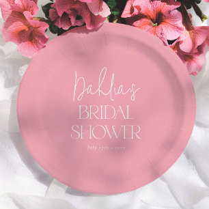 Plato De Papel Rubor Rosa Caligrafía Elegante Lluvia de Novia