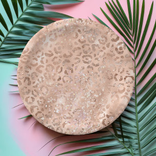 Plato De Papel Rubor Rosa Dorado Estampado Leopardo Chic Brillant
