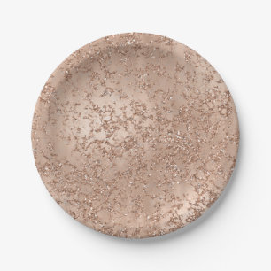 Plato De Papel Rubor Rosa Dorado Glam Brillante Crackle Chic