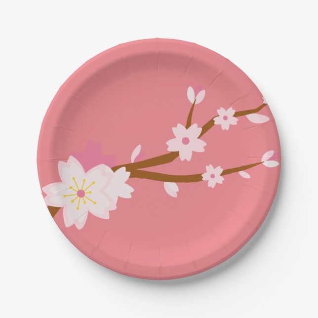 Plato De Papel Rubor rosa Sakura CH Blossom japonés (Anverso)