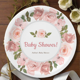 Plato De Papel Rubor Rosa Watercolor Floral Baby Shower