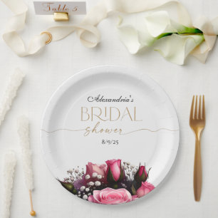 Plato De Papel Rubor Rose Bouquet & Baby's Breath Bridal Shower