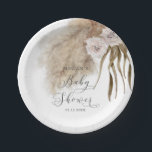 Plato De Papel Rubor Rústico Pampas Pink Grass Baby Shower<br><div class="desc">Moderno y rústico tema de la vegetación,  chapa de papel higiénico con ilustracion acuarela de pampas con flores rosas. Perfecto para la ducha de bebé chica en verano.</div>