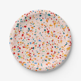 Plato De Papel Rubor Terrazzo Espectros eclécticos rosas Resu
