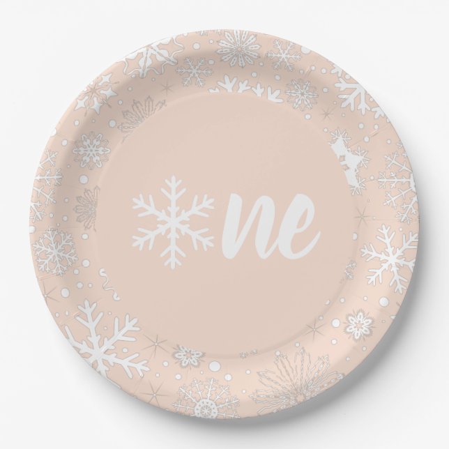 Plato De Papel Rubor Winter First Birthday Snowflake One Plates (Anverso)
