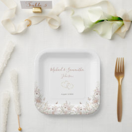 Plato De Papel Rubor y Salvia Flor Silvestre Boda de Primavera